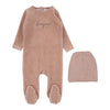 Lilette Heathered Pink Velour Bonjour Footie and Hat