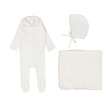 Lilette White/Blush Edge Collar Layette Set