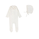 Lilette White/Blush Edge Collar Footie and Bonnet