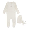 Lilette Cream Branch Stripe Pointelle Footie and Bonnet