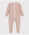 Petit Bateau Velour Pink Floral Trim Footie