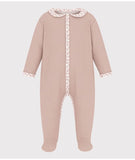 Petit Bateau Velour Pink Floral Trim Footie