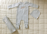 Citrine Cloud Blue Flower Wheelbarrow Layette Set